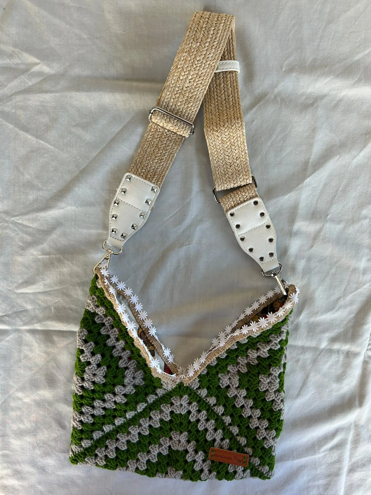 Green and white granny square bag – Bags and purses